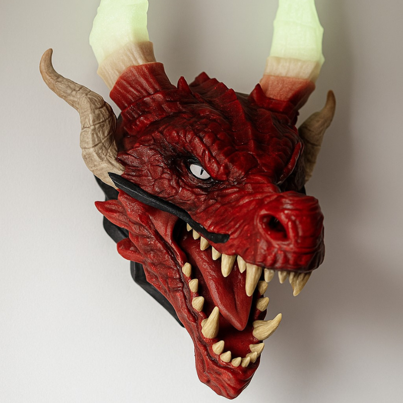 Cabeça de Dragão Decorativa – PLA com Chifres Luminescentes | 3dECshop